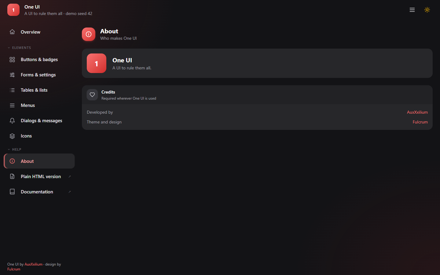 The About page with credits