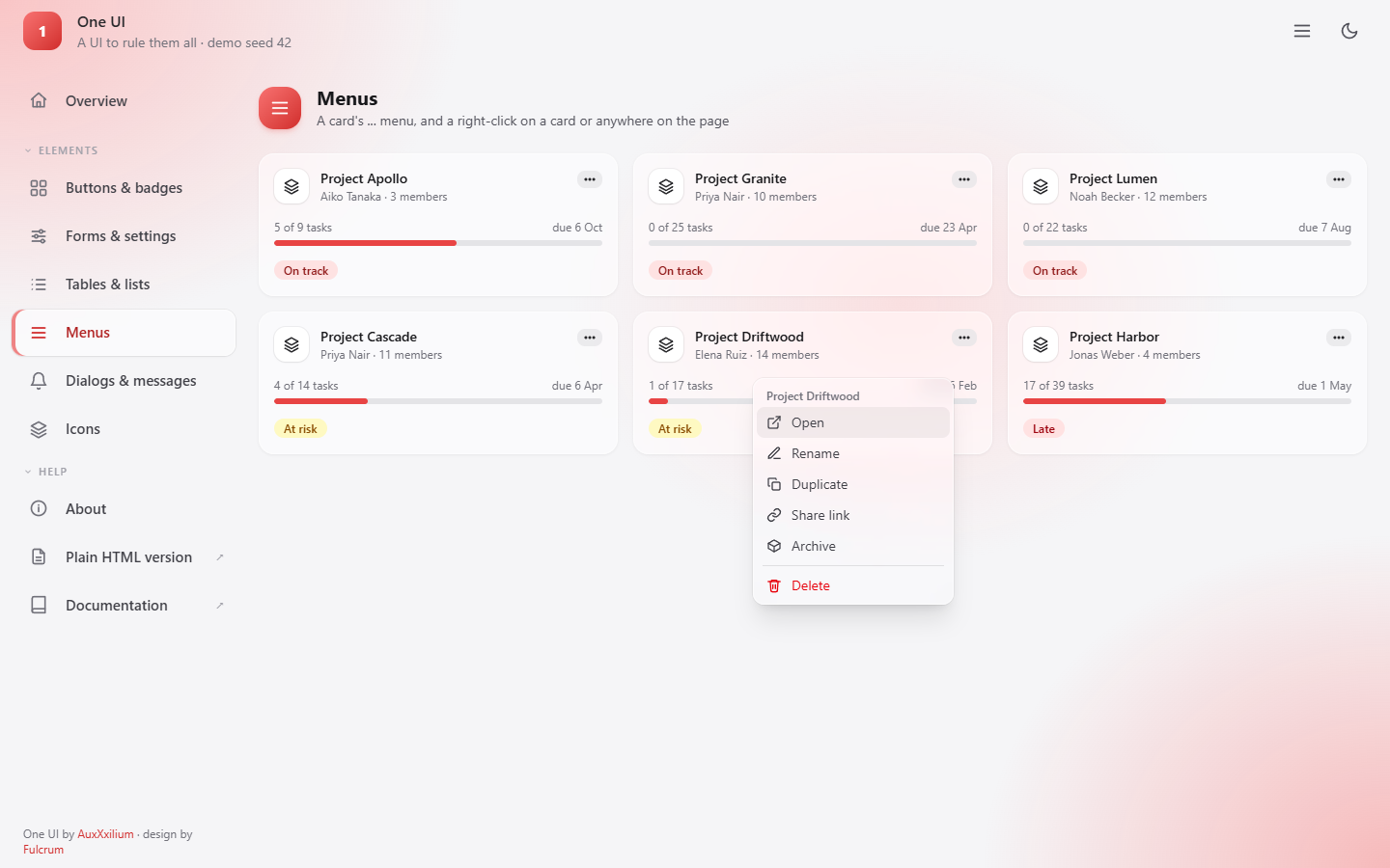 Right-click menu in light glass